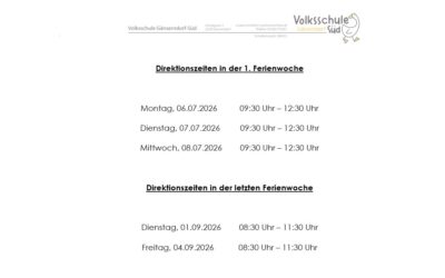 Direktionszeiten in den Ferien